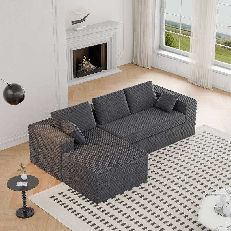 Modland 108”L-Shaped Modular Corduroy Couch with Deep Seats Comfy Sectional Sofa for Living Room
