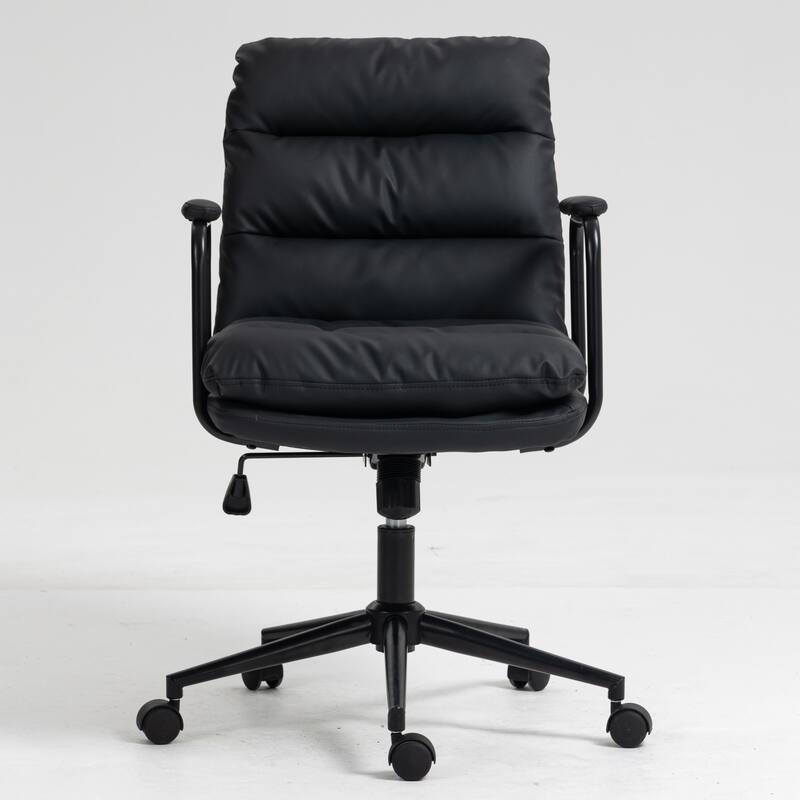 Roomfitters PU Leather Office Chair, Mid-Back Adjustable Swivel Desk Chair with Wheels and Arms, Ergonomic Task Chair
