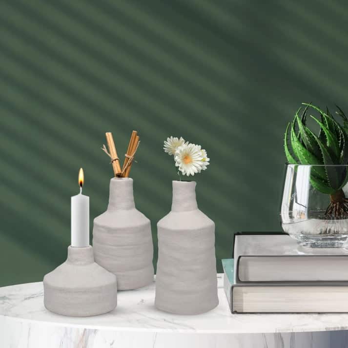 White Set of 3 Vintage Ceramic Candle Holders for Elegant Home Decor