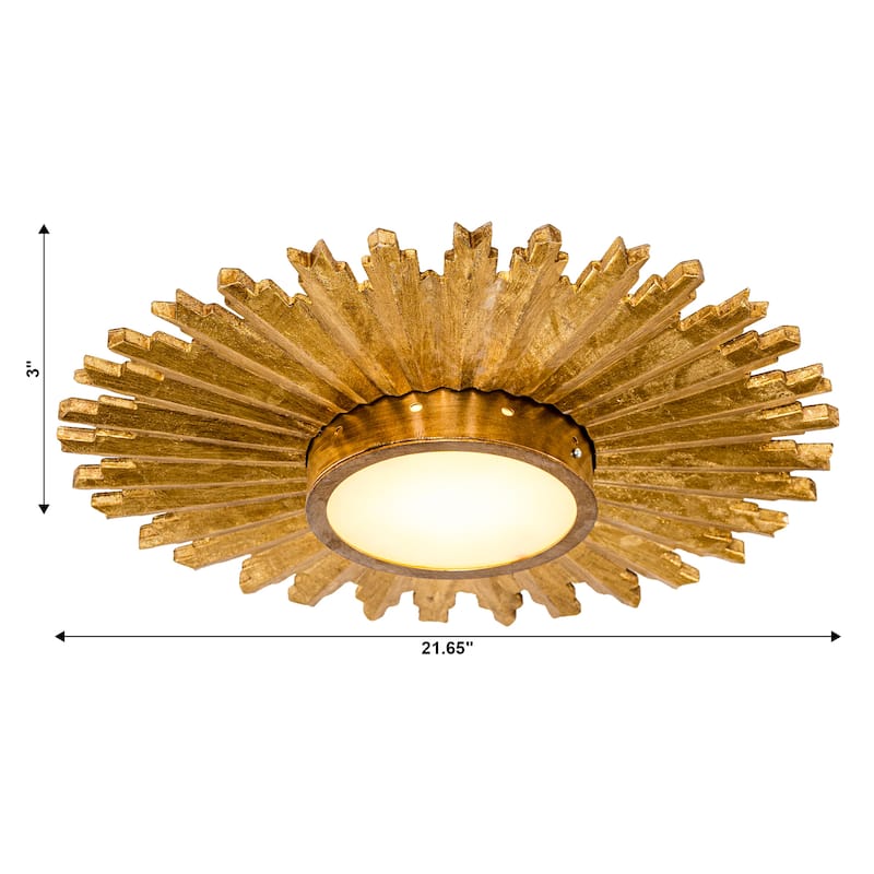2-Light Gold Modern Handmade Wood Sunflower Shape Flush Mount Ceiling Light