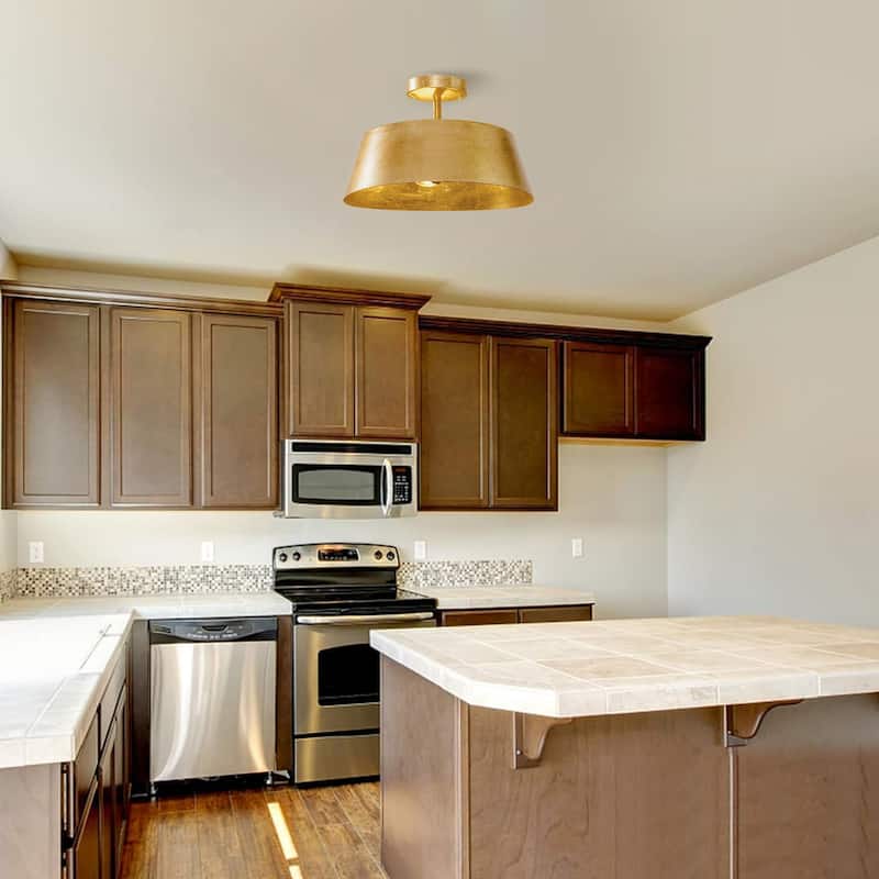 3-Light Vintage Dimmable Gold Modern Urban Drum Semi-Flush Ceiling Light