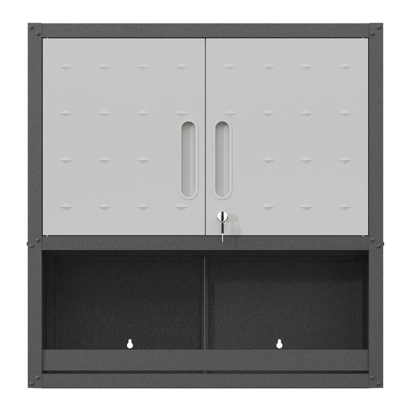 Grey Metal Wall Mounted Storage Cabinet with Locking Doors and Drawer for Home Office Garage - 29.5"W x 30.3"H x 11.8"D