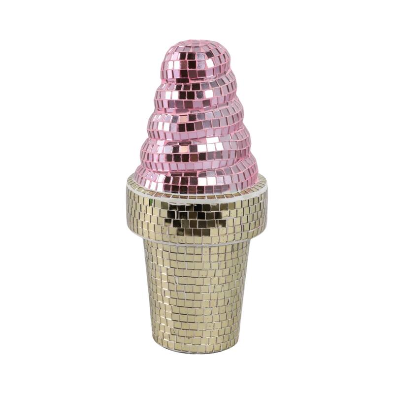 Mosaic Mirror Ice Cream Decorative Figurine - Pink/Gold - 4.25" x 4.25" x 9"