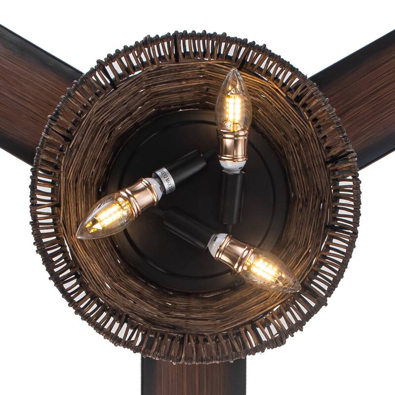 60" Natural Rattan Brown Ceiling Fan with Light Kit and Remote Control - 60 in. D x 60 in. W x 15.7 in. H