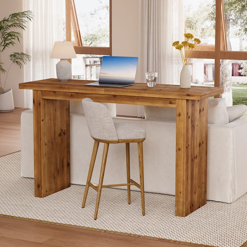 Solid Wood 63" Bar Table, Counter Height Kitchen Table with Sturdy Base