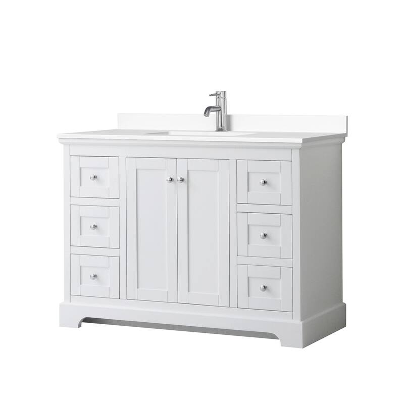Wyndham Collection Avery 48" Free Standing Single Basin Vanity Set - White / White Cultured Marble Top / Polished