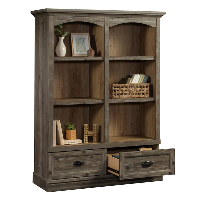 Wood Bookcase with Drawers, Brown - 46.06" W x 16.93" D x 61.30" H
