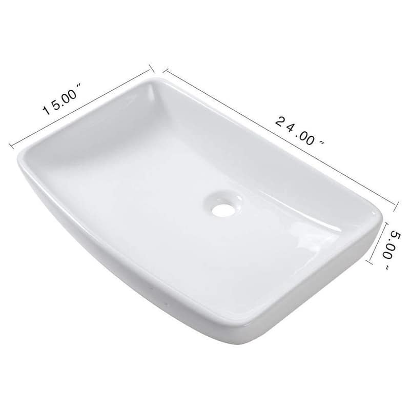 Modern White Porcelain Ceramic Rectangle Above Vessel Bathroom Sink - 24" x 15" x 5"