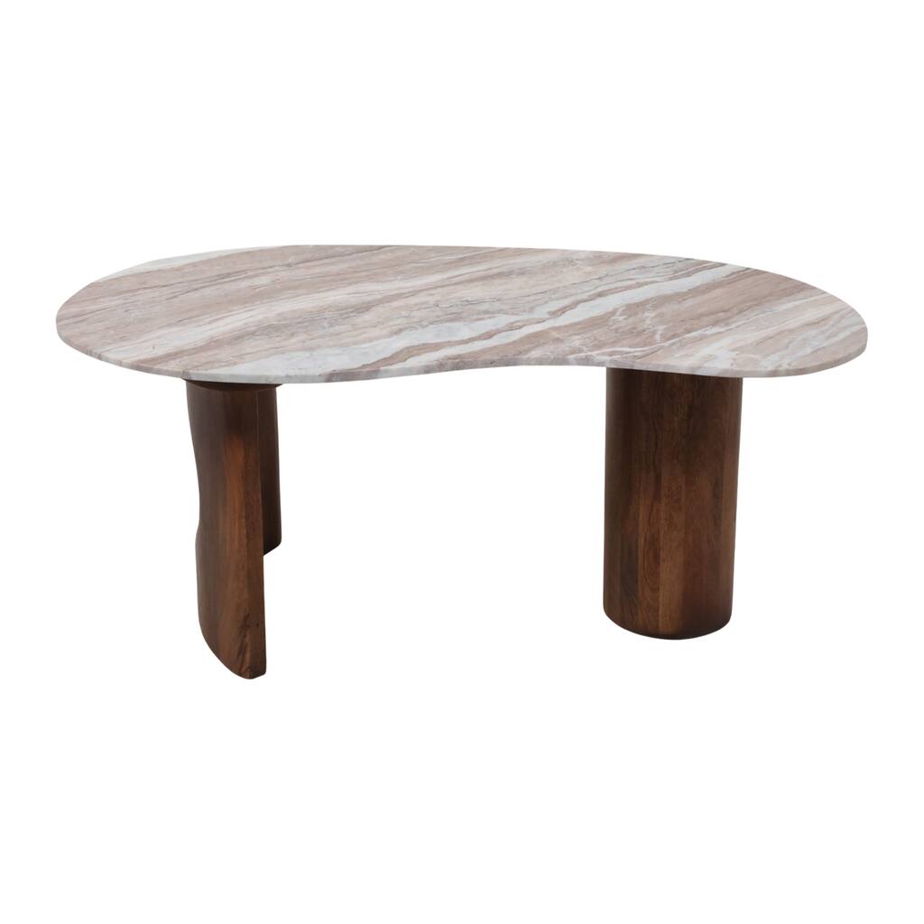 Wood Marble Coffee Table Modern Style Length Living Room - 18" Brown - 40.5" x 21" x 18.5"