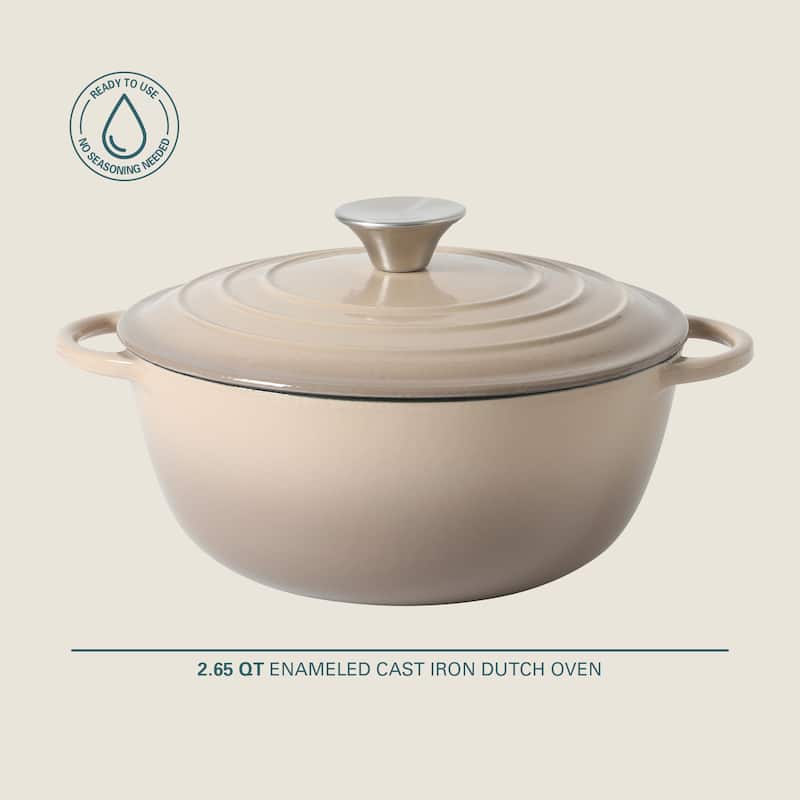 Gibson Home 2.65 Qt Enameled Cast Iron Dutch Oven Pot with Lid - Round, Ideal for Bread Baking & Stews