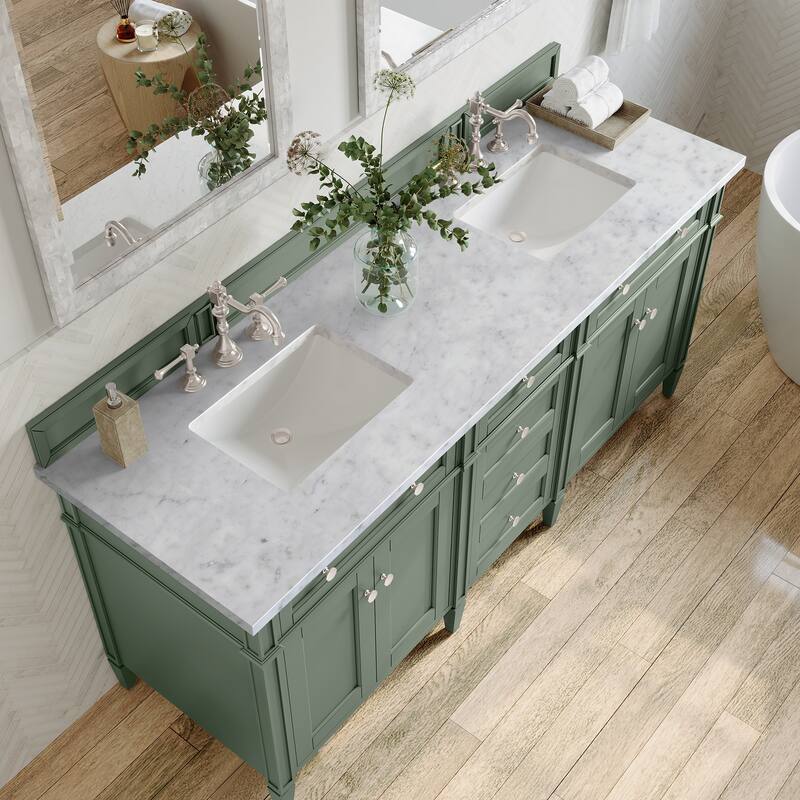 James Martin Vanities Brittany 72" Double Vanity, Smokey Celadon - Carrara Marble