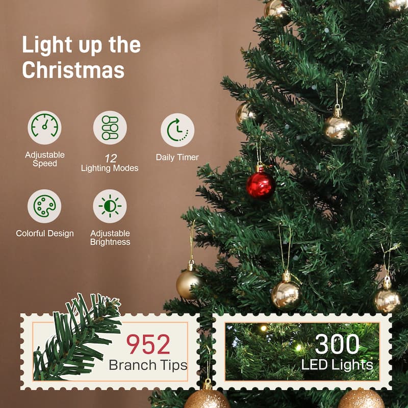 HOMCOM 6ft Prelit Xmas Tree: Dimmable RGB LED, 6 Modes, Remote, Timer, Metal Stand