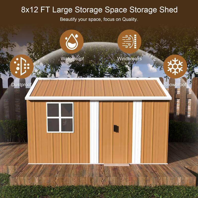 12x8 FT Heavy-Duty Metal Storage Shed with Windows, Lockable Door & Ventilation - Weatherproof Outdoor Garden Shed