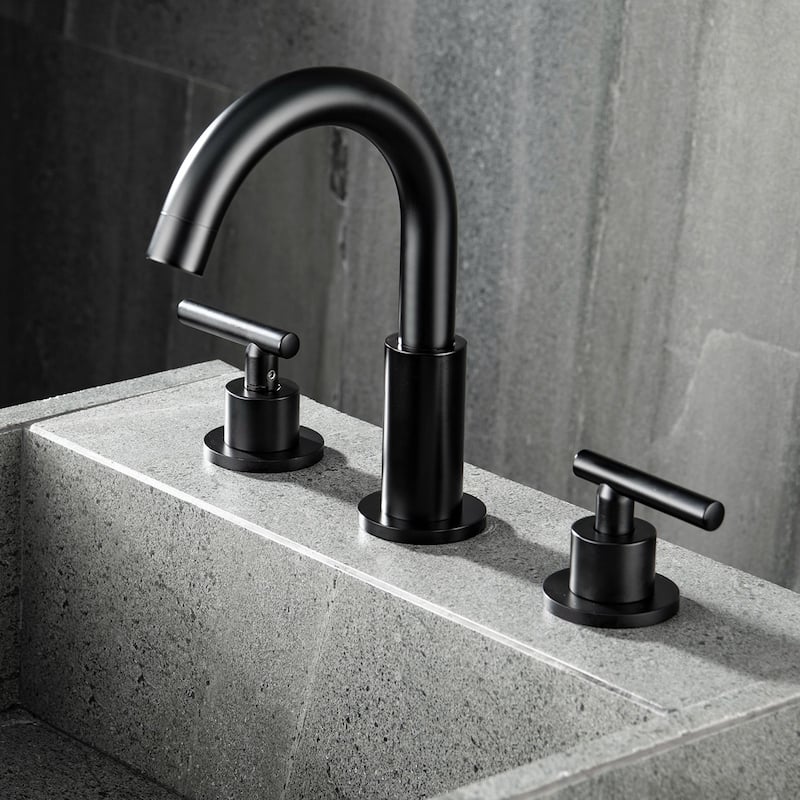 Matte Black 2-Handle Widespread WaterSense High-arc Bathroom Sink Faucet - Spout height: 5.6" x Spout reach: 5.4".