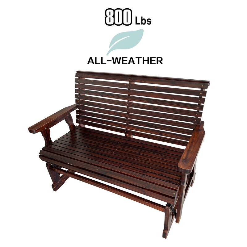 Wooden Patio Glider with High Roll Back and Deep Contoured Seat