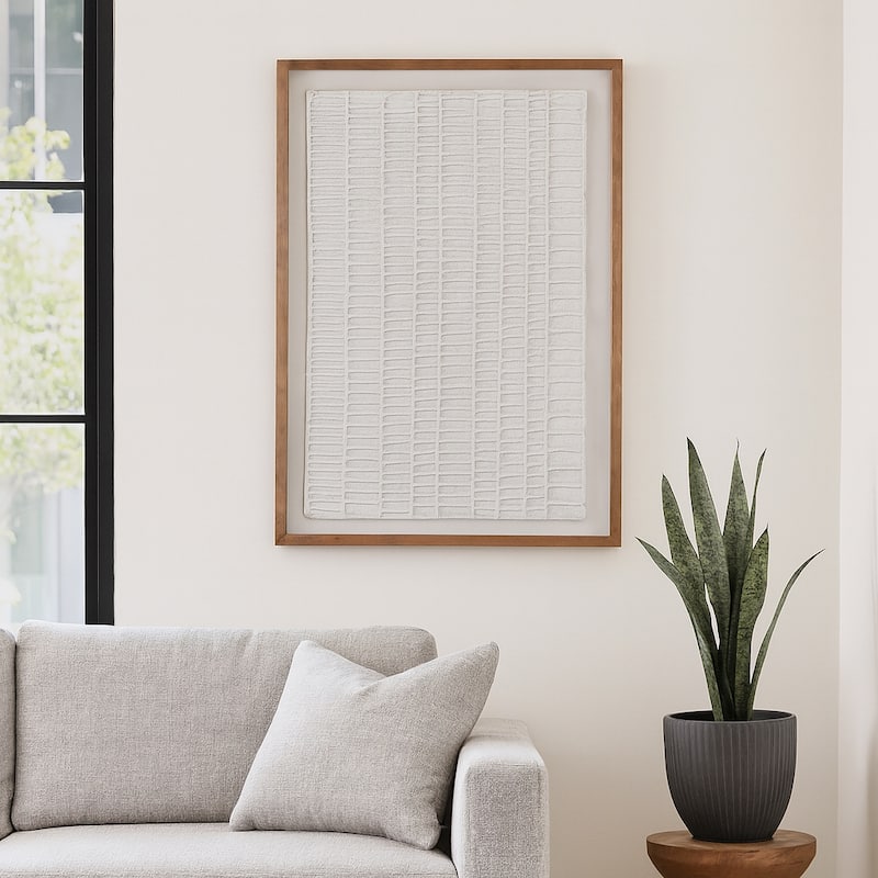 Paper Mache Wooden Frame Glass Wall Art - Ivory, 37x48 in. - 37" x 1.25" x 48.25"