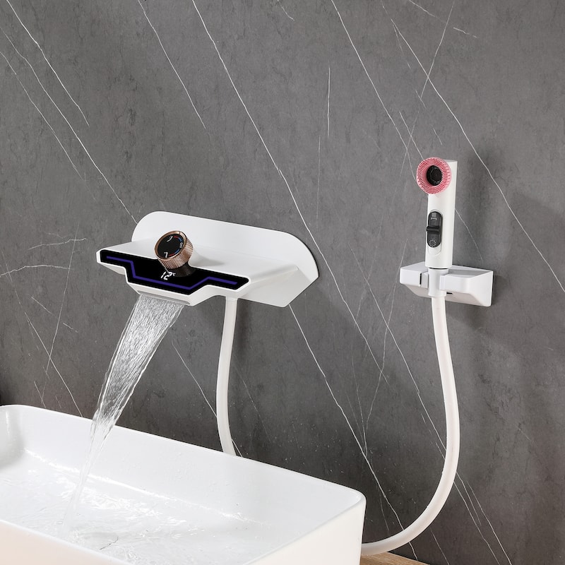 Modern Matte Black/ White Wall Mount Digital Display Bathroom Faucet includes Hardware