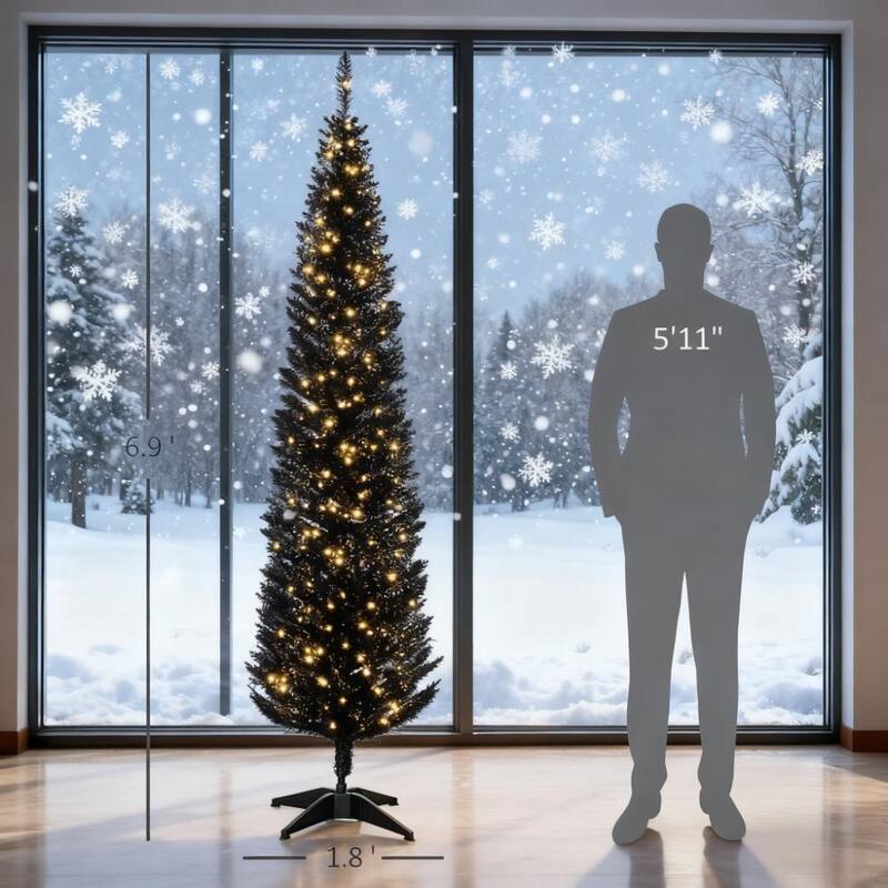 7ft Pencil Christmas Tree ,black - Black