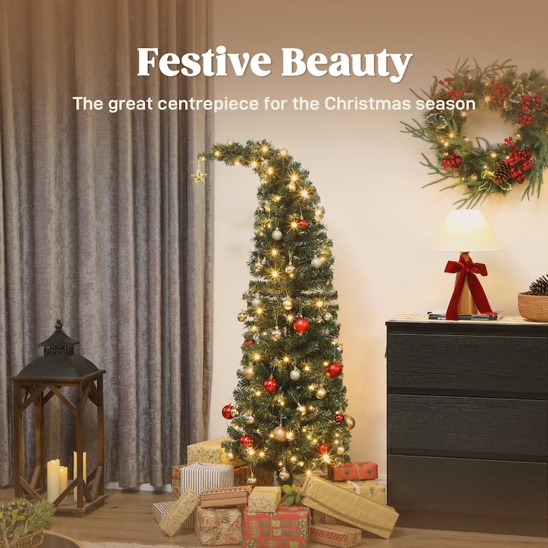 HOMCOM 5ft Prelit Whimsical Xmas Tree: 100 LED, 8 Modes, 246 Tips, Metal Stand, Green