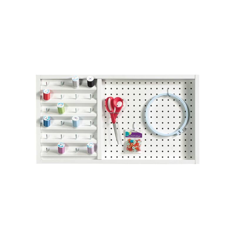 Wood Wall-Mounted Pegboard with Storage, White - 27.95" W x 2.52" D x 15.28" H