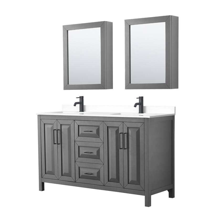 Wyndham Collection Daria 60" Free Standing Double Basin Vanity Set - Dark Gray / White Cultured Marble Top / Matte