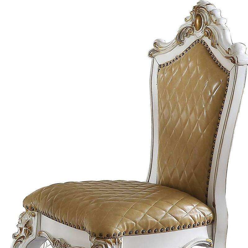 HomeRoots Set of Two 24" Brown and Pearl Faux Leather and Solid Wood Counter Height Bar Chairs