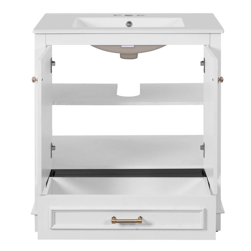 Roomfitters 30" Bathroom Vanity with Sink, Wood Frame Freestanding Bathroom Cabinet with 2 Soft-Closing Doors and Bottom Drawer