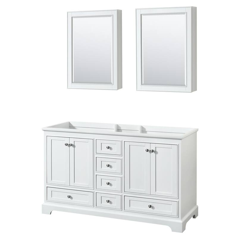 Wyndham Collection Deborah 59-1/4" Free Standing Double Wood Vanity - White / Polished Chrome Hardware
