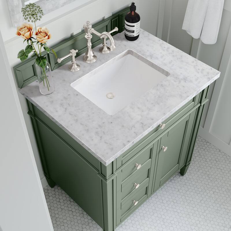 James Martin Vanities Brittany 30" Single Vanity, Smokey Celadon - Carrara Marble