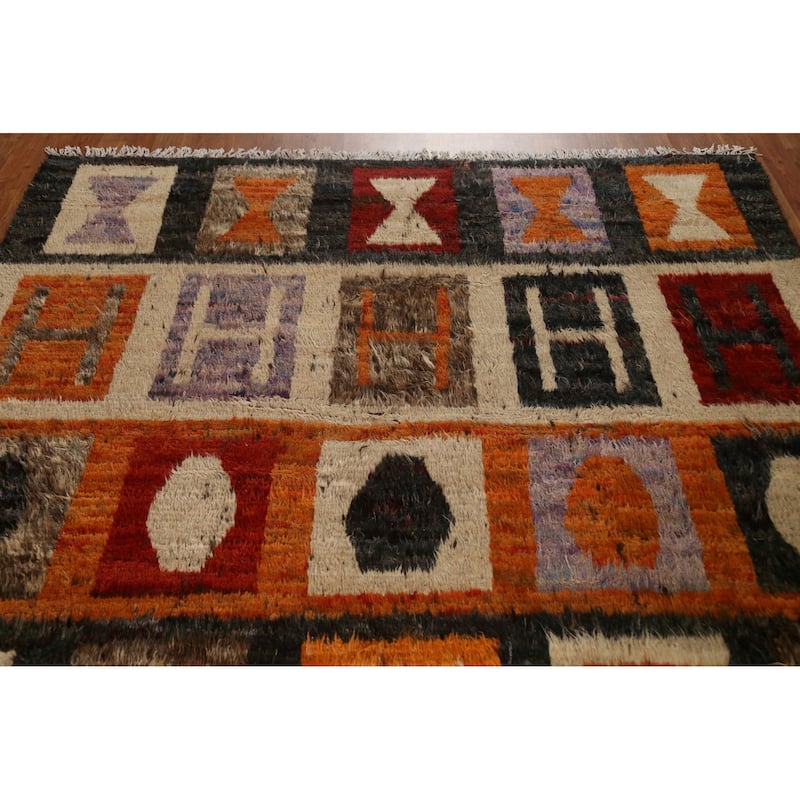 Hand Knotted Oriental 100% Wool Carpet Modern Tribal Multi-Colored Moroccan Area Rug - 9' 7'' X 6' 9''