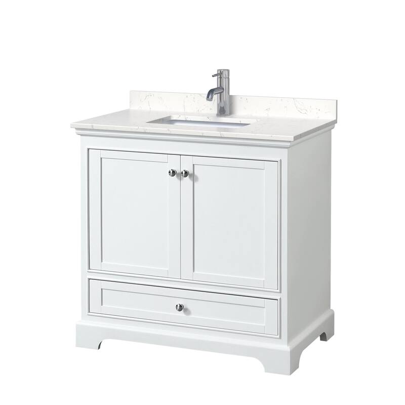 Wyndham Collection Deborah 36" Free Standing Single Basin Vanity Set - White / Carrara Cultured Marble Top / Polished