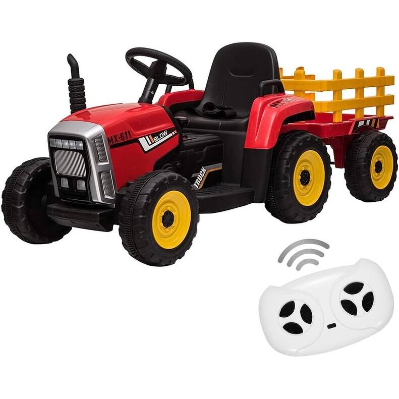25W Kids Ride On Tractor, Electric Vehicle Car with Trailer & Remote Control - Red