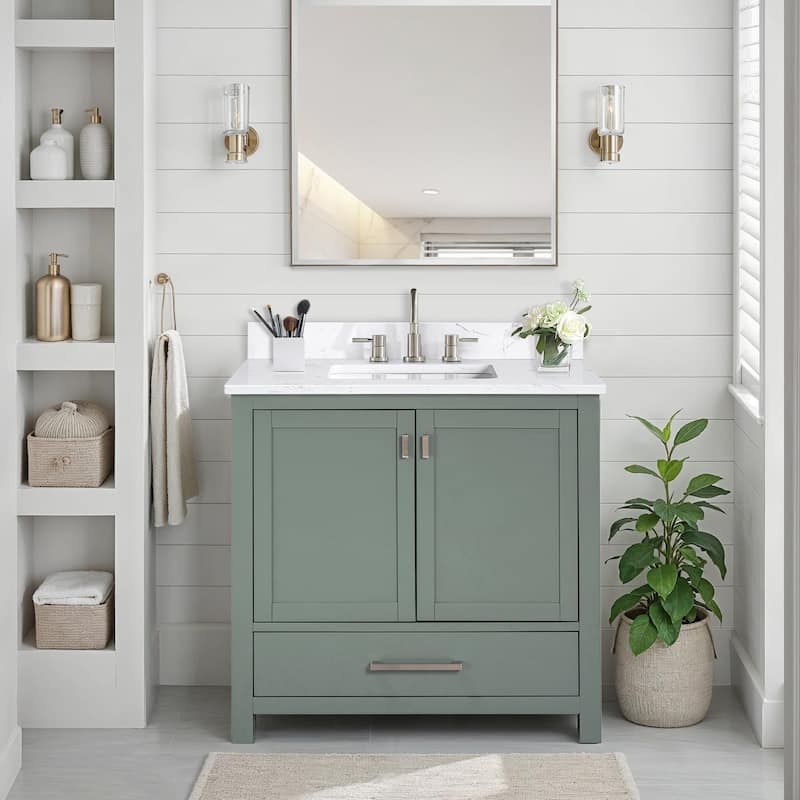 Avanity Modero 36 in. Single Sink Bathroom Vanity with Engineered Stone Top - 37"W x 22"D x 35"H - Smoke Green