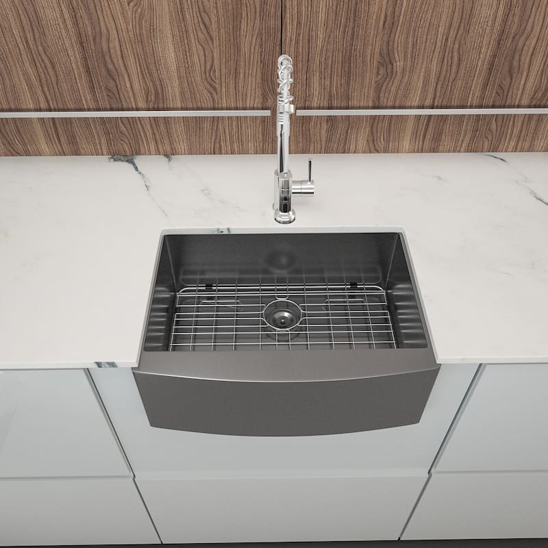 27 inch Farmhouse Kitchen Sink Gunmetal Black Apron Front 16 Gauge Stainless Steel Deep Single Bowl Kitchen Farm Sinks - Gunmetal Black  