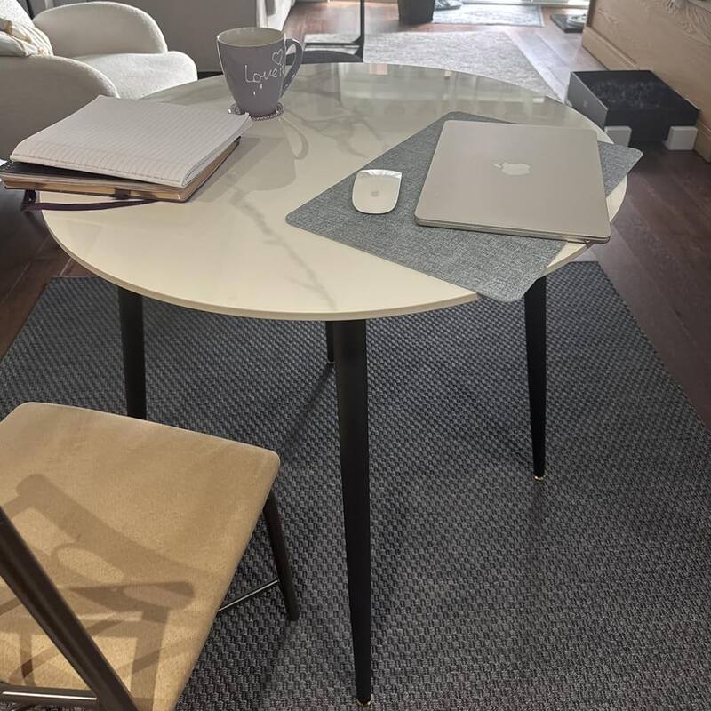 Metal Frame 4 Legs Round Dining Table Heavy Duty Sintered Stone Top - 31.5"