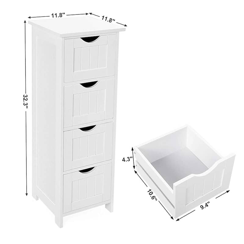 White Bathroom Storage Cabinet, Freestanding Office Cabinet with Drawers - 11.8"L x 11.8"W x 32.3"H