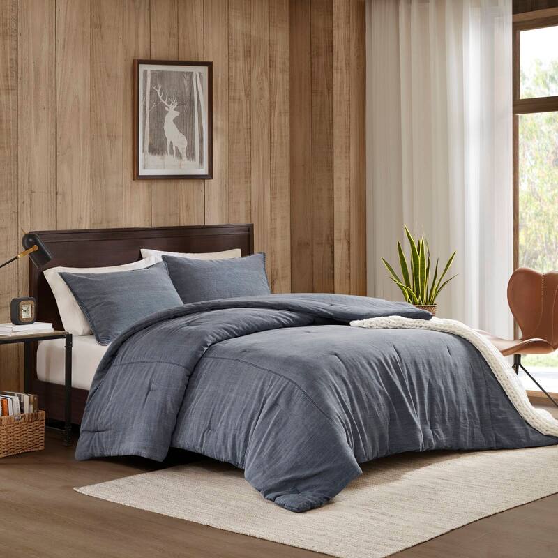 GDF Studio - Haven Twill Washed Cotton Comforter Set - Blue (Full/Queen)