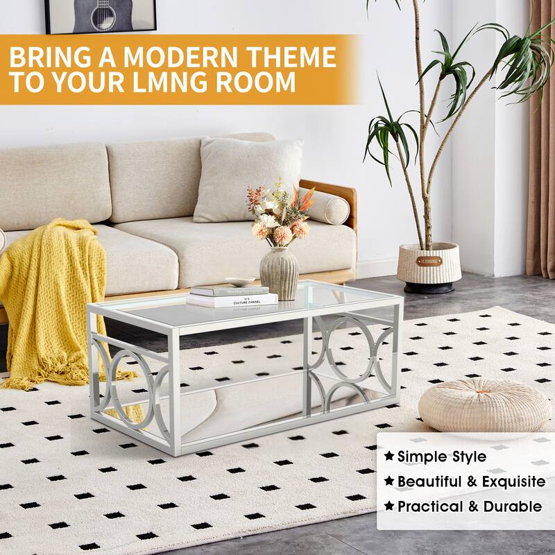 47" L Metal and Tempered Glass Modern Rectangle Coffee Table - 47.25"L X 23.5"W X 18.5"H