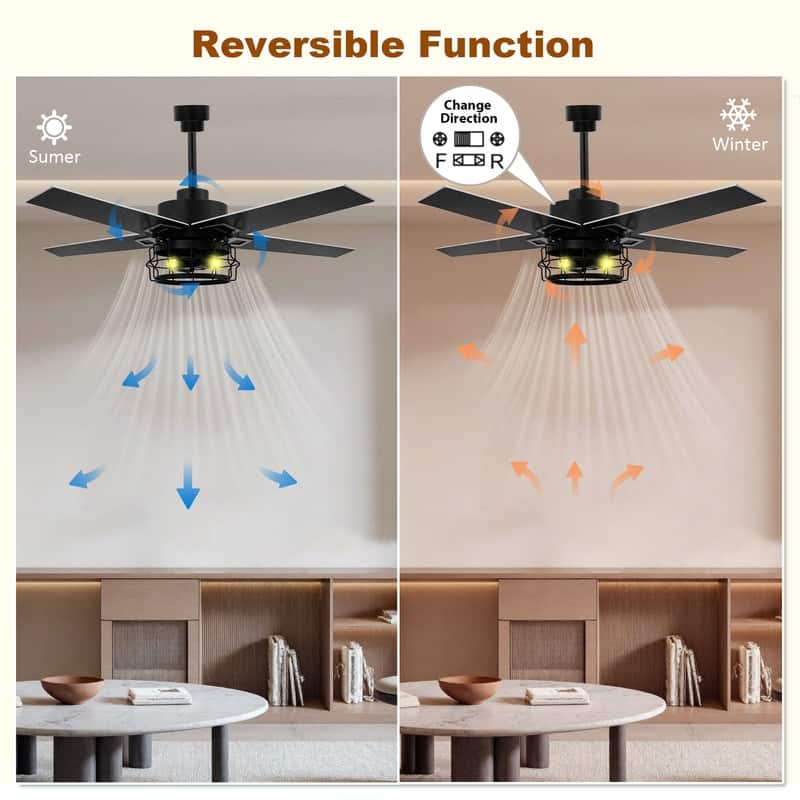 52 Inch Ceiling Fans with Lights and Remote, Reversible Airflow, Noiseless for Bedroom, Living Room, Indoor/Outdoor Use
