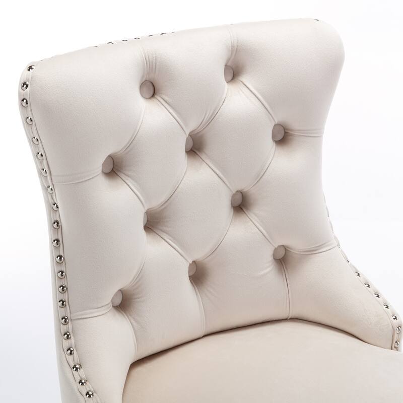 Roomfitters Velvet Counter Height Bar Stools Set of 2, Tufted Upholstered Bar Chairs with Nailhead Trim and Chrome Metal Base