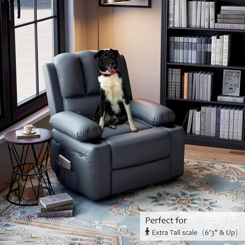 Oversized Manual PU Leather Recliner Sofa Chair with Cup Holders