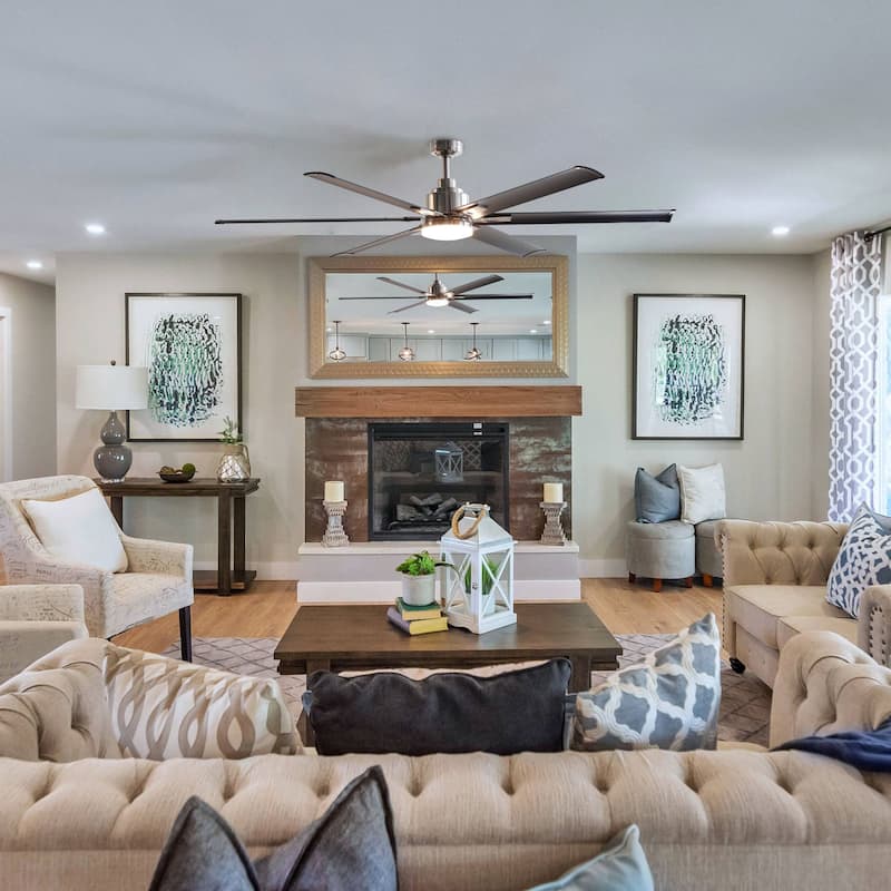 72" Integrated LED Brushed Chrome Ceiling Fan with Light and Remote Control - 72" W x 72" D x 17.8" H