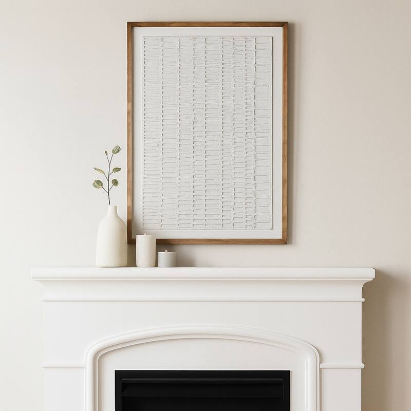 Paper Mache Wooden Frame Glass Wall Art - Ivory, 37x48 in.