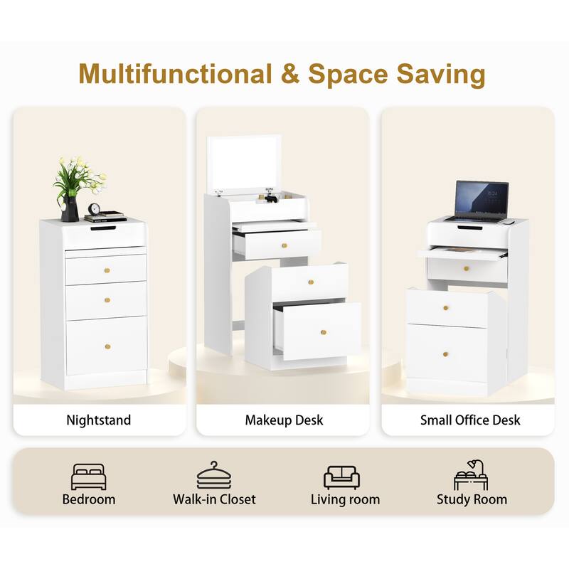 Small Vanity Desk with Mirror, Chair and Drawers, Space-Saving Makeup Table for Girls or Teen Bedroom