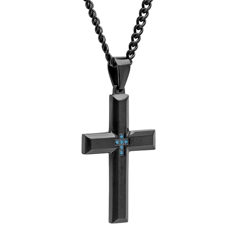 Steel Nation Stainless Steel Cross Pendant 0.05ctw