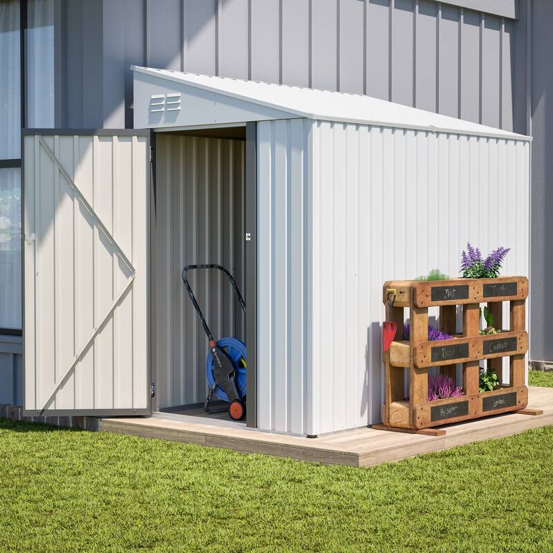 4x7 Foot Lean-To Shed, Heavy-Duty Steel Outdoor Storage for Garden Tools & Bicycles