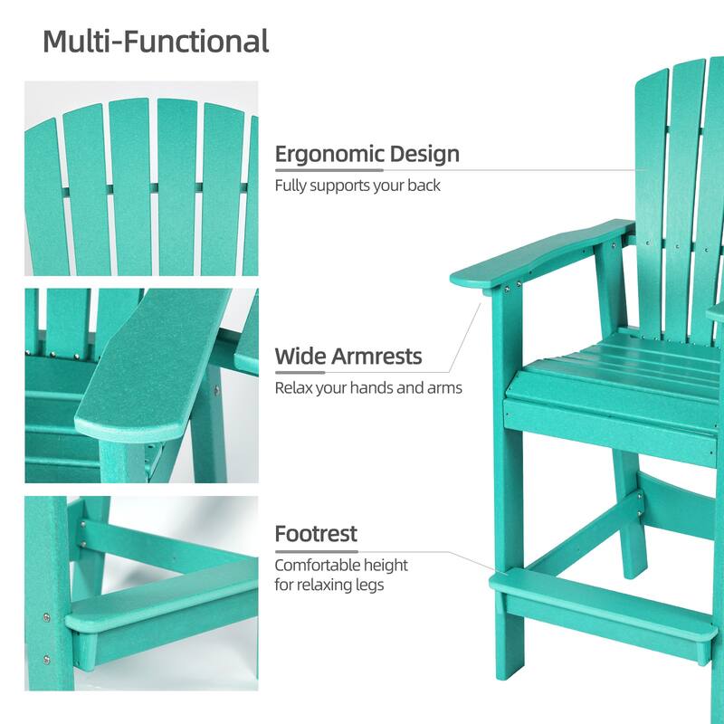 Aoodor Tall Adirondack Chairs Set of 2 with Connecting Tray