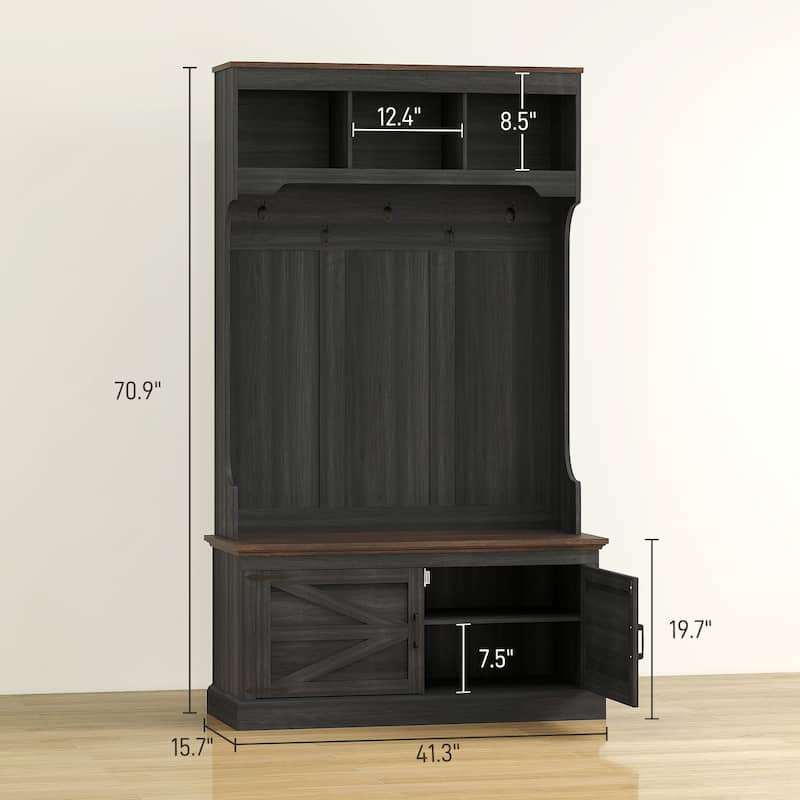 3-in-1 Farmhouse Hall Tree with Bench, Coat Hooks & Shoe Storage