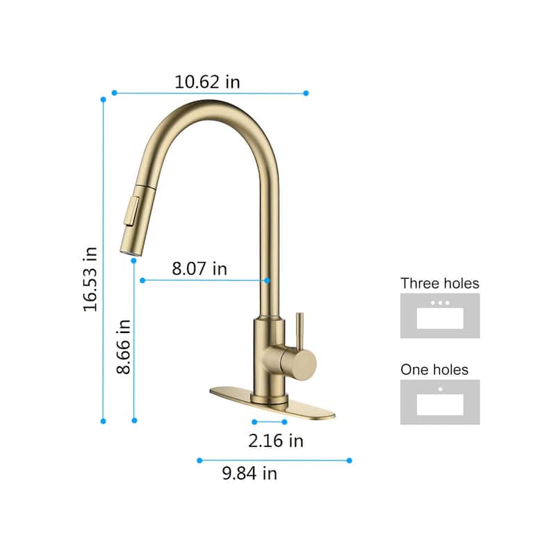 Gold Touch Kitchen Faucet with Pull Down Sprayer - spout Height:16.49 inches