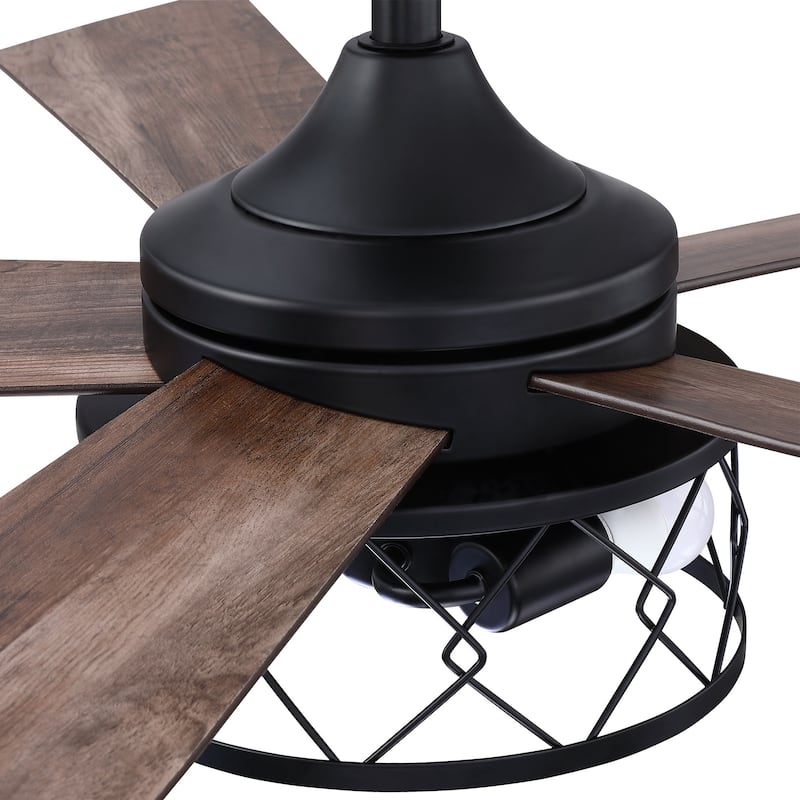 52" Farmhouse Black 5-Blade LED Ceiling Fan with Remote - 52 In. W X 52 In. H X 14.5 In. D